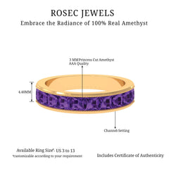 Princess Cut Amethyst Half Eternity Band Ring with Beads