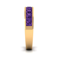 Princess Cut Amethyst Half Eternity Band Ring with Beads