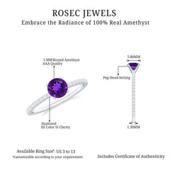 3/4 CT Amethyst Solitaire Ring with Diamond Side Stones