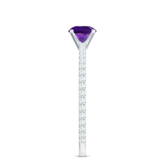 3/4 CT Amethyst Solitaire Ring with Diamond Side Stones