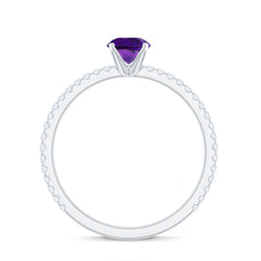 3/4 CT Amethyst Solitaire Ring with Diamond Side Stones