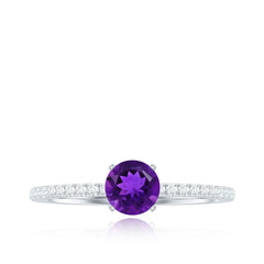 3/4 CT Amethyst Solitaire Ring with Diamond Side Stones