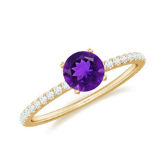 3/4 CT Amethyst Solitaire Ring with Diamond Side Stones