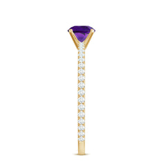 3/4 CT Amethyst Solitaire Ring with Diamond Side Stones