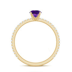 3/4 CT Amethyst Solitaire Ring with Diamond Side Stones