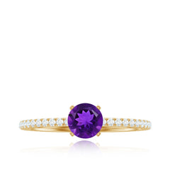 3/4 CT Amethyst Solitaire Ring with Diamond Side Stones