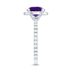 Classic Round Amethyst Engagement Ring with Moissanite Halo