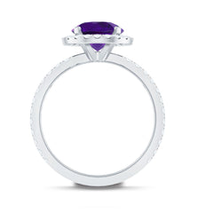 Classic Round Amethyst Engagement Ring with Moissanite Halo