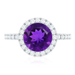 Classic Round Amethyst Engagement Ring with Moissanite Halo