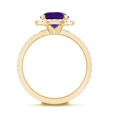 Classic Round Amethyst Engagement Ring with Moissanite Halo