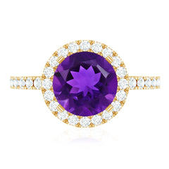 Classic Round Amethyst Engagement Ring with Moissanite Halo