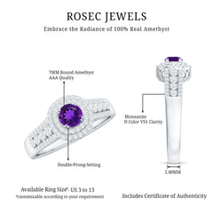 3 CT Amethyst Double Halo Engagement Ring with Moissanite
