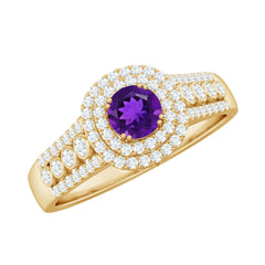 3 CT Amethyst Double Halo Engagement Ring with Moissanite
