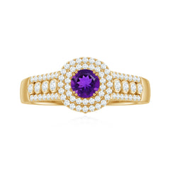 3 CT Amethyst Double Halo Engagement Ring with Moissanite