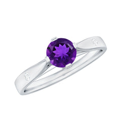 1/2 CT Solitaire Round Shape Amethyst Ring with Diamond