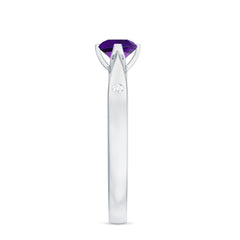 1/2 CT Solitaire Round Shape Amethyst Ring with Diamond