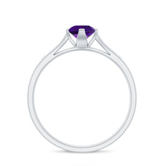 1/2 CT Solitaire Round Shape Amethyst Ring with Diamond
