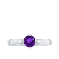 1/2 CT Solitaire Round Shape Amethyst Ring with Diamond