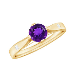 1/2 CT Solitaire Round Shape Amethyst Ring with Diamond