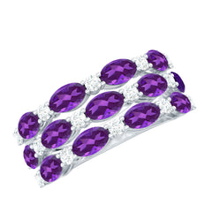 3.50 CT Amethyst and Moissanite Three Row Wedding Band