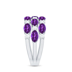 3.50 CT Amethyst and Moissanite Three Row Wedding Band