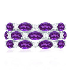 3.50 CT Amethyst and Moissanite Three Row Wedding Band