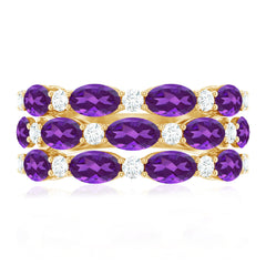 3.50 CT Amethyst and Moissanite Three Row Wedding Band