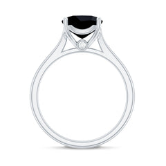 2 Carat Cushion Cut Black Spinel Solitaire Engagement Ring