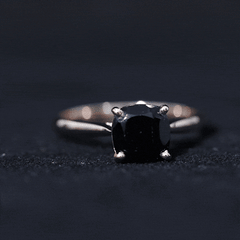8MM Cushion Cut Black Onyx Solitaire Engagement Ring