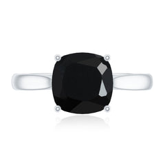 8MM Cushion Cut Black Onyx Solitaire Engagement Ring