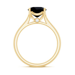 8MM Cushion Cut Black Onyx Solitaire Engagement Ring