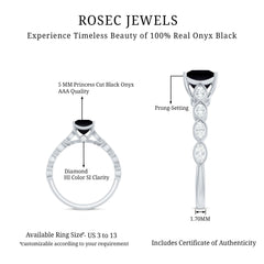 Princess Cut Black Onyx and Diamond Designer Engagement Ring