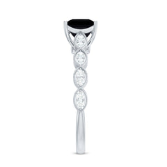 Princess Cut Black Onyx and Diamond Designer Engagement Ring