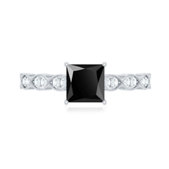Princess Cut Black Onyx and Diamond Designer Engagement Ring