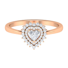 Certified Real 0.25 Carat Diamond Heart Engagement Ring with Double Halo