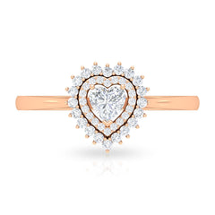Certified Real 0.25 Carat Diamond Heart Engagement Ring with Double Halo