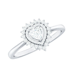 Certified Real 0.25 Carat Diamond Heart Engagement Ring with Double Halo