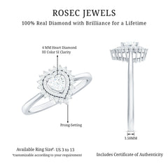 Certified Real 0.25 Carat Diamond Heart Engagement Ring with Double Halo