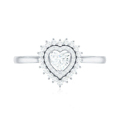 Certified Real 0.25 Carat Diamond Heart Engagement Ring with Double Halo
