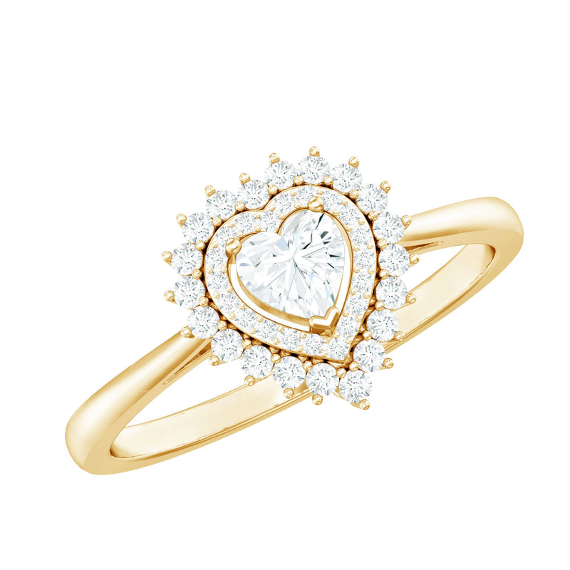 Certified Real 0.25 Carat Diamond Heart Engagement Ring with Double Halo