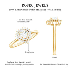 Certified Real 0.25 Carat Diamond Heart Engagement Ring with Double Halo