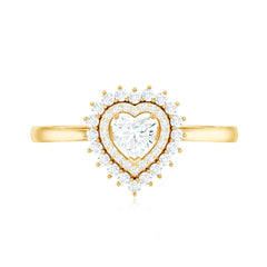 Certified Real 0.25 Carat Diamond Heart Engagement Ring with Double Halo