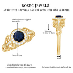 1.25 CT Blue Sapphire Solitaire with Diamond Milgrain Engagement Ring