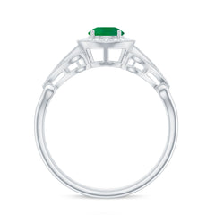 AAA Quality Emerald and Diamond Vintage Inspired Engagement Ring