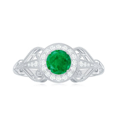 AAA Quality Emerald and Diamond Vintage Inspired Engagement Ring