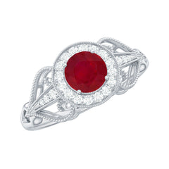 Vintage Style Ruby Engagement Ring with Diamond