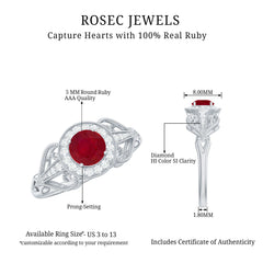 Vintage Style Ruby Engagement Ring with Diamond