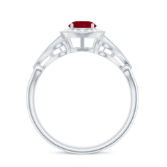 Vintage Style Ruby Engagement Ring with Diamond
