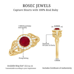 Vintage Style Ruby Engagement Ring with Diamond