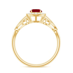 Vintage Style Ruby Engagement Ring with Diamond